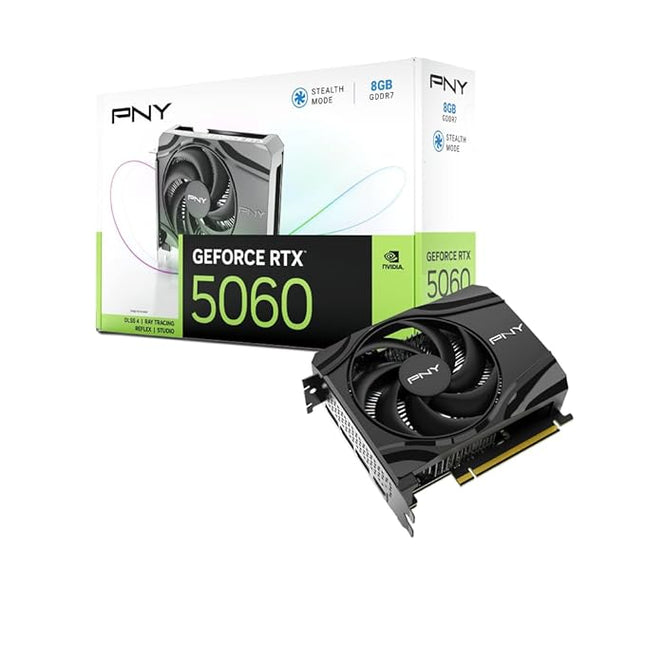 PNY NVIDIA GeForce RTX™ 5060 Single Fan, Graphics Card (8GB GDDR6, 128-bit, PCIe® 5.0, HDMI®/3X Display Port, NVIDIA Blackwell Architecture, DLSS 4) - VCG50608SFXPB1