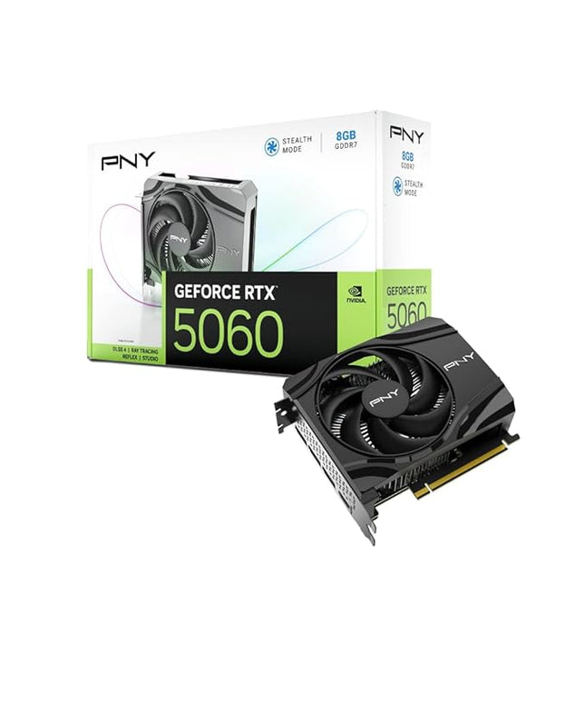 PNY NVIDIA GeForce RTX™ 5060 Single Fan, Graphics Card (8GB GDDR6, 128-bit, PCIe® 5.0, HDMI®/3X Display Port, NVIDIA Blackwell Architecture, DLSS 4) - VCG50608SFXPB1