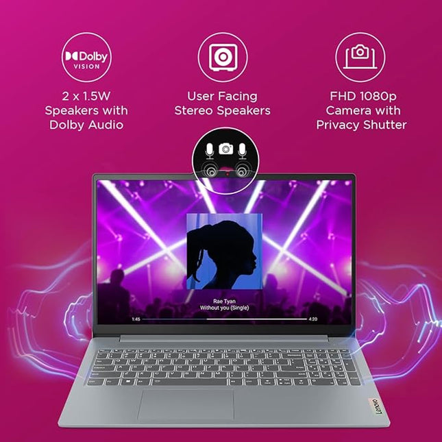 Lenovo IdeaPad Slim 3, Intel Core i5-12450H, 12th Gen, 8GB RAM, 512GB SSD, FHD IPS, 15.6"/39.6cm, Windows 11, MSOffice 21, Arctic Grey, 1.6Kg,83ER008GIN,Backlit KB,Alexa Built-in,1 Yr ADP Free Laptop