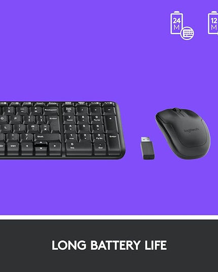 Logitech MK220 Compact Wireless Keyboard and Mouse Combo for Windows, 2.4 GHz Wireless with Unifying USB-Receiver, 24 Month Battery, Compatible with PC, Laptop - Black