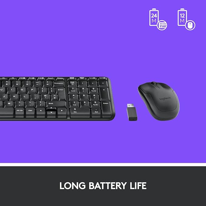 Logitech MK220 Compact Wireless Keyboard and Mouse Combo for Windows, 2.4 GHz Wireless with Unifying USB-Receiver, 24 Month Battery, Compatible with PC, Laptop - Black