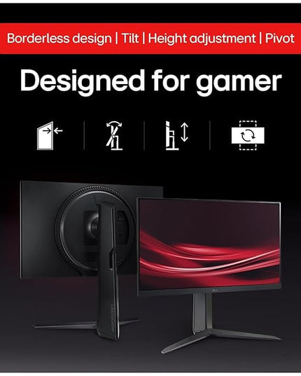 LG Ultragear 24GS65F IPS Full HD Gaming Monitor, 24 Inch, 1920 X 1080, 1ms, 180Hz, HDR 10, NVIDIA G-Sync Compatible, AMD FreeSync, Height/Pivot/Tilt Adjustable Stand, Borderless Design, DP, HDMI