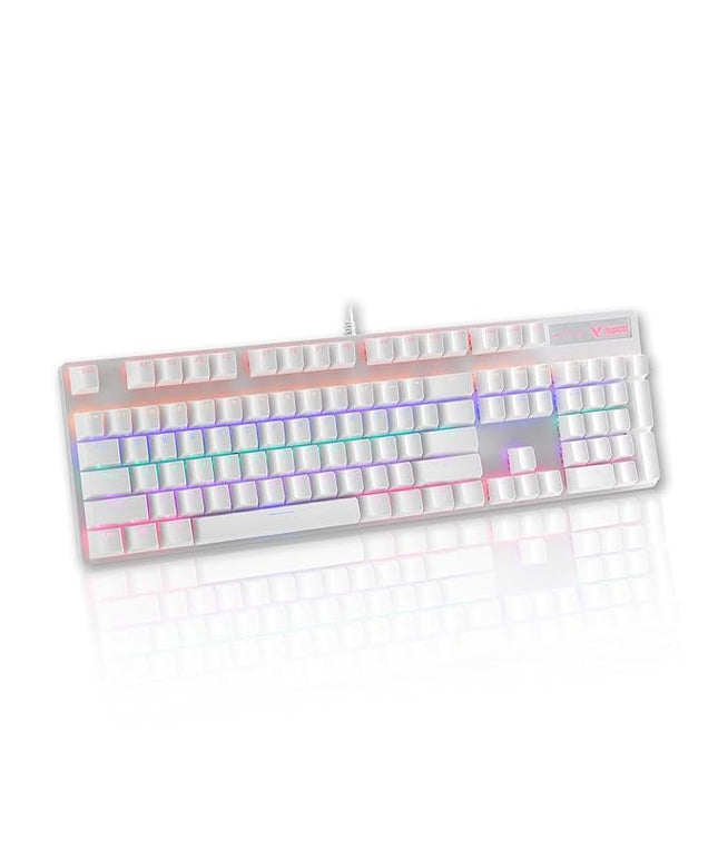 RAPOO V500PRO White Edition Full Size Mechanical USB-a Gaming Keyboard Spill Resistant,Anti-Ghosting, RGB Lighting 5 Modes, Aluminium Alloy, Windows/macOS/PC/Laptop, 2 Years Warranty