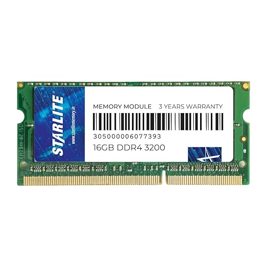 STARLITE 16GB DDR4 RAM for Laptop | 3200MHz SO-DIMM | CL22 | 204-Pin | PC4-25600 High-Speed Laptop Memory Module