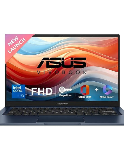 ASUS Vivobook 14, (i5 14th Gen) Intel Core 5 120U, Thin & Light Laptop(16GB RAM/512GB SSD/FHD/14/60Hz/Fingerprint Reader/M365 Basic (1Year)*/Office Home 2024/Quiet Blue/1.4 Kg) X1404VAP-EB1542WS