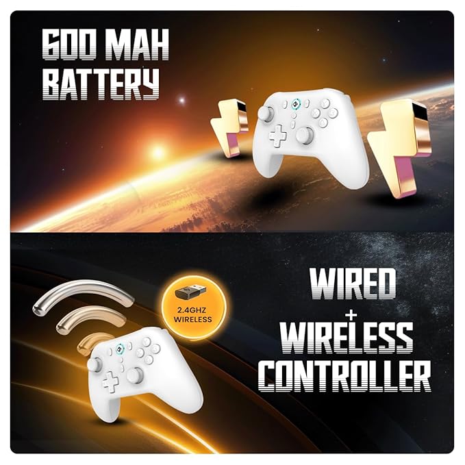 Cosmic Byte Blitz Wireless + Wired Controller for PC, Hall Effect Joystick & Triggers, 1000Hz Polling Rate, Adjustable Vibration, Turbo & Auto Turbo (White)