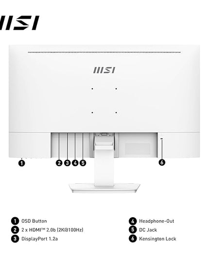 MSI PRO MP273QW E2 27 Inch WQHD Office Monitor - 2560 x 1440 IPS Panel, 100 Hz, Eye-Friendly Screen, Built-in Speakers, Tilt-Adjustable - HDMI 2.0b, DP (1.2a)