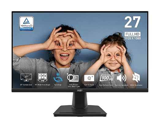 MSI PRO MP275 27-inch IPS 1920 x 1080 (FHD) Computer Monitor, 100Hz, Free-Synch, HDMI, VGA Port, VESA Mountable, Tilt, Speaker, 1ms, Black