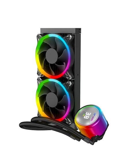 Ant Esports ICE Chroma 240 ARGB 240mm ARGB Liquid Cooler/AIO with CPU Temperature Display - Black | Support Intel & AMD CPU Socket AM5, AM4, AM3, LGA1700, 1200, 2066, 1151 | Evaporation-Proof Tubing