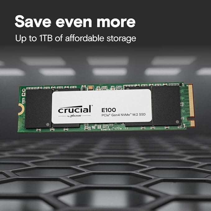 Crucial E100 SSD 480GB M.2 NVMe PCIe Gen4 Internal SSD, Up to 4,700MB/s, Laptop & Desktop Compatible