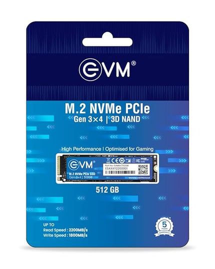 EVM 512GB NVMe Gen 3x4 Internal SSD (2280) – Upto 3500MB/s Read & 2800MB/s Write | PCIe 3.0 M.2 Solid State Drive for Gaming, Laptops & Desktops | Shock Resistant & 5-Year Warranty (EVMNV/512GB)