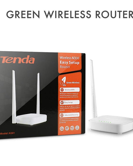 Tenda N301 Wireless-N y Setup Router (White, Not a Modem) - RJ45 (single_band, 100 megabits_per_second)
