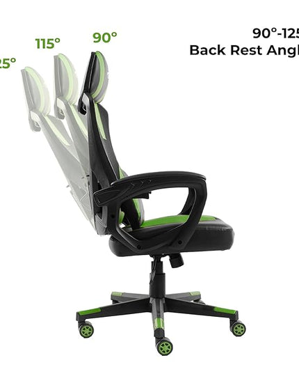 ZEBRONICS GC1400 Gaming Chair with 360° Swivels & Casters, 90°-125° Backrest Angle, Heavy Duty Base & Frame, Class 3 Gas Lift, Spacious Seat, Neck/Head Cushion (Green)