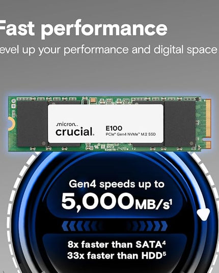 Crucial E100 SSD 480GB M.2 NVMe PCIe Gen4 Internal SSD, Up to 4,700MB/s, Laptop & Desktop Compatible - CT480E100SSD8