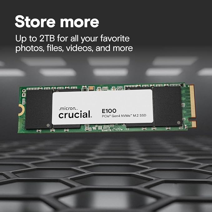 Crucial E100 1TB M.2 NVMe PCIe Gen4 Internal SSD, Up to 5,000MB/s, Laptop & Desktop Compatible - CT1000E100SSD8