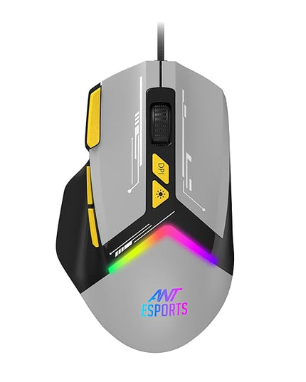Ant Esports GM333 RGB Wired High End Optical Ergonomic Gaming Mouse with 12800 DPI 1.5M Braided Cable Comes with Latest Inbuilt Software Huano Switches with Rubber
