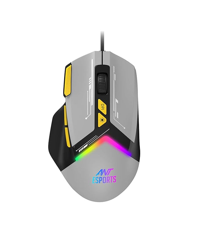 Ant Esports GM333 RGB Wired High End Optical Ergonomic Gaming Mouse with 12800 DPI 1.5M Braided Cable Comes with Latest Inbuilt Software Huano Switches with Rubber