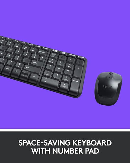 Logitech MK220 Compact Wireless Keyboard and Mouse Combo for Windows, 2.4 GHz Wireless with Unifying USB-Receiver, 24 Month Battery, Compatible with PC, Laptop - Black