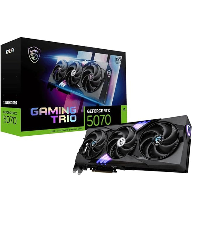 MSI Geforce pci_e RTX 5070 12G Gaming Trio OC Graphic Card - NVIDIA Geforce RTX 5070 GPU, 12GB GDDR7 192-Bit Memory, 28 Gbps, PCI Express Gen 5 Interface, Upto 2610 Mhz, STORMFORCE Fan