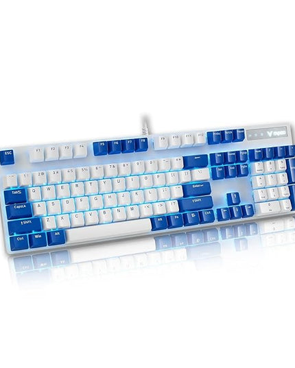 RAPOO V500PRO Blue White Edition Full Size Mechanical USB-a Gaming Keyboard Spill Resistant, Blue Switches, Anti-Ghosting, Blue Lighting, Aluminium Alloy, Windows/macOS/PC/Laptop