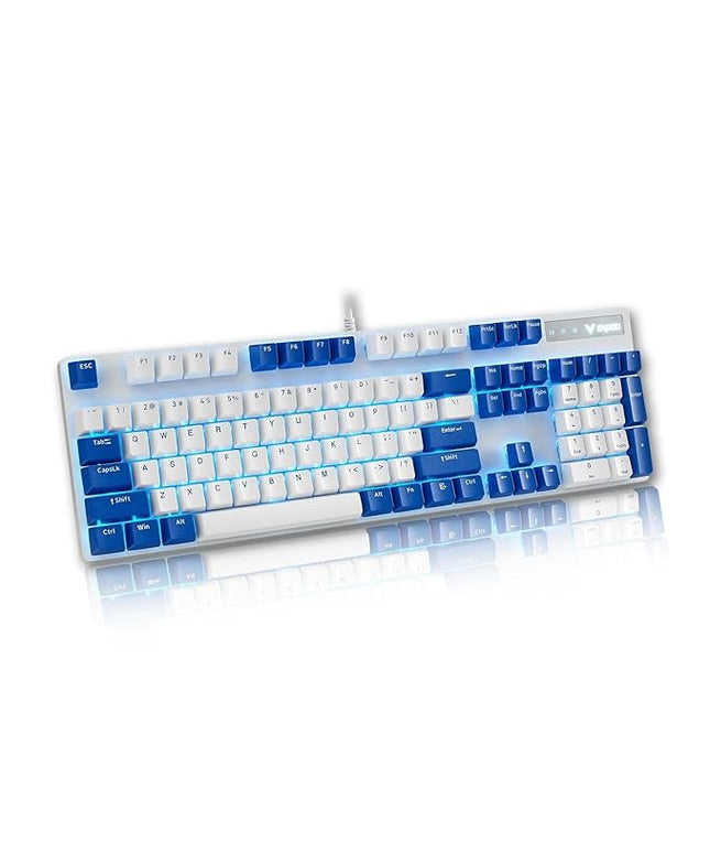 RAPOO V500PRO Blue White Edition Full Size Mechanical USB-a Gaming Keyboard Spill Resistant, Blue Switches, Anti-Ghosting, Blue Lighting, Aluminium Alloy, Windows/macOS/PC/Laptop