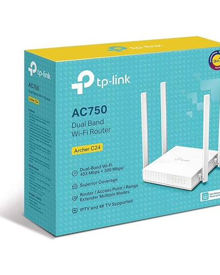 TP-Link Archer C24 AC750 Mbps Dual-Band, WiFi Wireless Router | Multi Mode | 4 Antennas | Ipv6 Supported | Parental Controls | Guest Network | Smooth HD Streaming, White