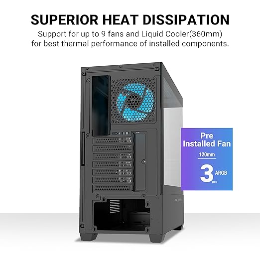 Ant Esports Crystal Z3 Mid-Tower Computer Case/Gaming Cabinet – Black | Support ATX, M-ATX, ITX | Pre-Installed 3 ARGB Fans