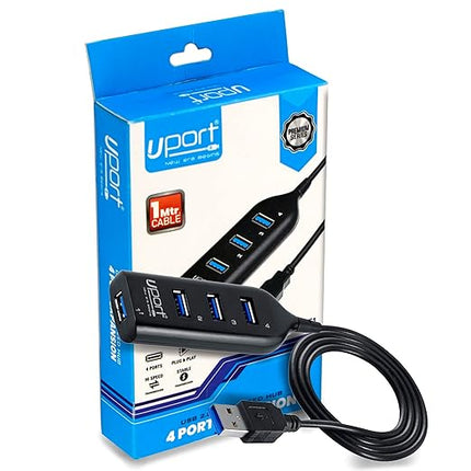 UPORT 1 Meter 4 in 1 Ultra-Slim USB Port Hub 2.0 Splitter Extender USB Port | USB Dock | USB Hub for PC Speaker, Laptop, Flash Drive, HDD, Console, Printer, Camera, Keyboard, Mouse, Pen Drive (Black)