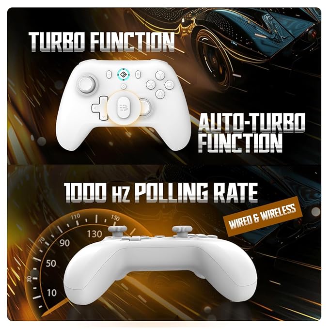 Cosmic Byte Blitz Wireless + Wired Controller for PC, Hall Effect Joystick & Triggers, 1000Hz Polling Rate, Adjustable Vibration, Turbo & Auto Turbo (White)