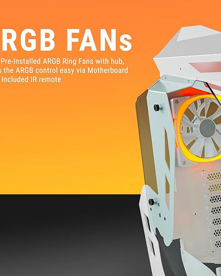 Ant Esports Cypher G5 Mid-Tower ATX Computer Case/Gaming Cabinet - White | Support, Micro-ATX, Mini-ITX | Pre-Installed 5 ARGB-PWM Remote Controlled Fans