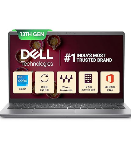 Dell 15, Intel Core 13th Gen i5-1334U, FHD, 15.6"/39.62cm, Windows 11, MSO'24, Grey, 1.66kg, Vostro 3530, (16GB DDR4, 512GB SSD) Anti-Glare FHD 15.6"/39.62cm, 12 Month McAfee, Thin & Light Laptop