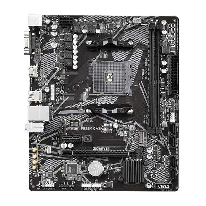 GIGABYTE ATX A520M K V2 Motherboard with GBe LAN with Bandwidth Management, DDR4, Pcie 3.0 X4 M.2, Smart Fan 5, Anti-Sulfur Resistors Design