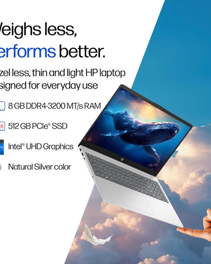 HP 15, 13th Gen Intel Core i3-1315U (8GB DDR4, 512GB SSD), FHD, Micro -Edge, Anti-Glare, 15.6''/39.6cm, Win11, M365* Office24, Silver, 1.59kg, fd0624tu, FHD Camera, UHD Graphics Laptop