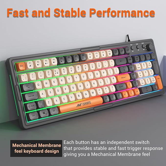 Ant Esports MK800 Pro Gaming Keyboard (Grey, Beige, Orange)