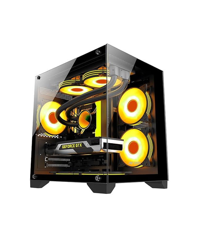 Ant Esports Crystal Z2 Mid-Tower Computer Case/Gaming Cabinet – Black | Support Micro-ATX, Mini-ITX | Pre-Installed 3 ARGB Infinity Mirror Fans
