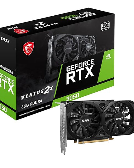 MSI GeForce RTX 3050 Ventus 2X E 6G OC PCI_E Graphic Card - Nvidia Geforce RTX 3050 Gpu, 6Gb GDDR6 96-Bit Memory, 14 Gbps, PCI Express Gen 4 x16Interface, Up to 1492 Mhz, Dual Fan