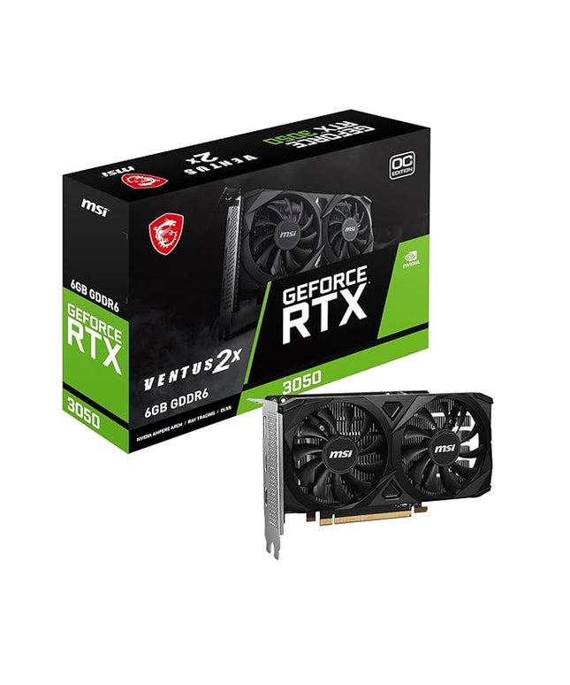 MSI GeForce RTX 3050 Ventus 2X E 6G OC PCI_E Graphic Card - Nvidia Geforce RTX 3050 Gpu, 6Gb GDDR6 96-Bit Memory, 14 Gbps, PCI Express Gen 4 x16Interface, Up to 1492 Mhz, Dual Fan