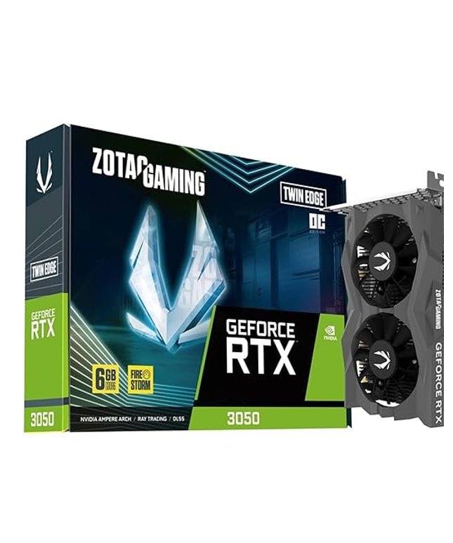 ZOTAC Gaming GeForce RTX 3050 6GB Twin Edge OC Graphics Card - Black | 6 GB | DLSS | GDDR6 | 96 bit | Dual Fan | SFF Ready | ZT-A30510H-10L | Only Graphics Card with 5 Year Warranty