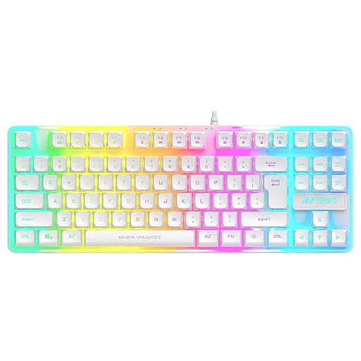 Ant Esports MK700 V2 Membrane TKL Wired Gaming Keyboard, 87 UV Coated Mechanical feel Keys Cool RGB Backlight Waterproof Keyboard for PC Laptop Mobile Tablets Gaming, Design and Work Mercury White