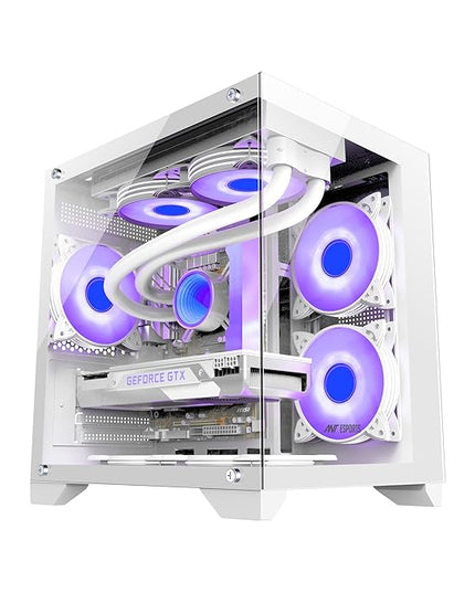 Ant Esports Crystal Z2 Mid-Tower Computer Case/Gaming Cabinet – White | Support Micro-ATX, Mini-ITX | Pre-Installed 3 ARGB Infinity Mirror Fans