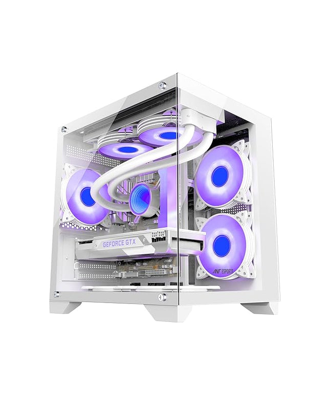 Ant Esports Crystal Z2 Mid-Tower Computer Case/Gaming Cabinet – White | Support Micro-ATX, Mini-ITX | Pre-Installed 3 ARGB Infinity Mirror Fans