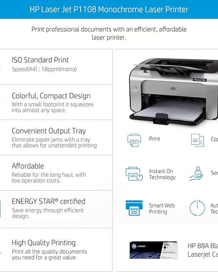 HP Laserjet P1108 Single Function Monochrome Laser Printer
