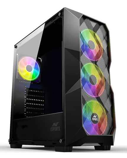 Ant Esports ICE-300 Mesh V2 Mid Tower Gaming Cabinet | High Airflow Mesh Front Panel | 4 Pre-Installed 120mm ARGB Fans | ATX, Micro-ATX, Mini-ITX Motherboard Support | Liquid Cooling Ready (Black)