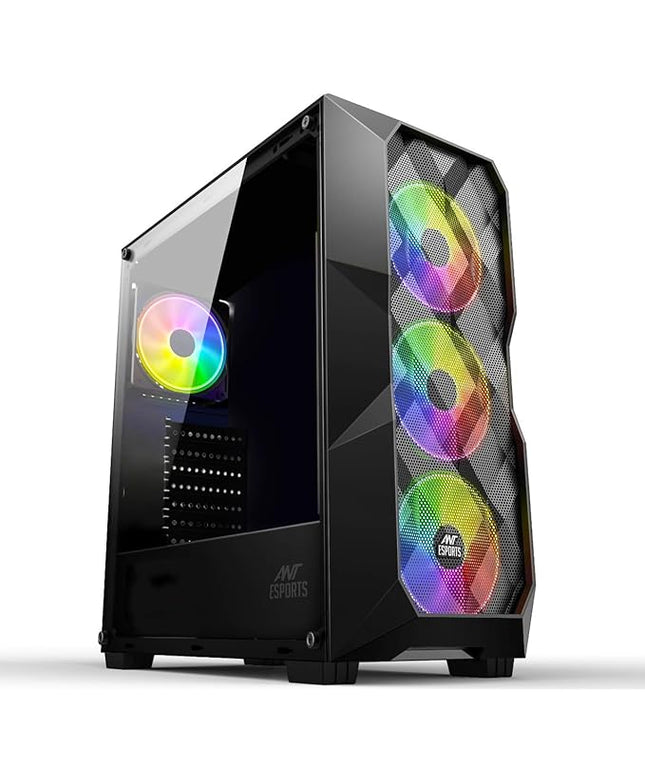 Ant Esports ICE-300 Mesh V2 Mid Tower Gaming Cabinet | High Airflow Mesh Front Panel | 4 Pre-Installed 120mm ARGB Fans | ATX, Micro-ATX, Mini-ITX Motherboard Support | Liquid Cooling Ready (Black)