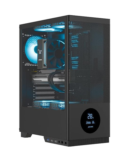 Ant Esports X2 LCD Mid-Tower Computer Case/Gaming Cabinet - Black | Support ATX, M-ATX, M-ITX | Pre-Installed 3 ARGB Fans