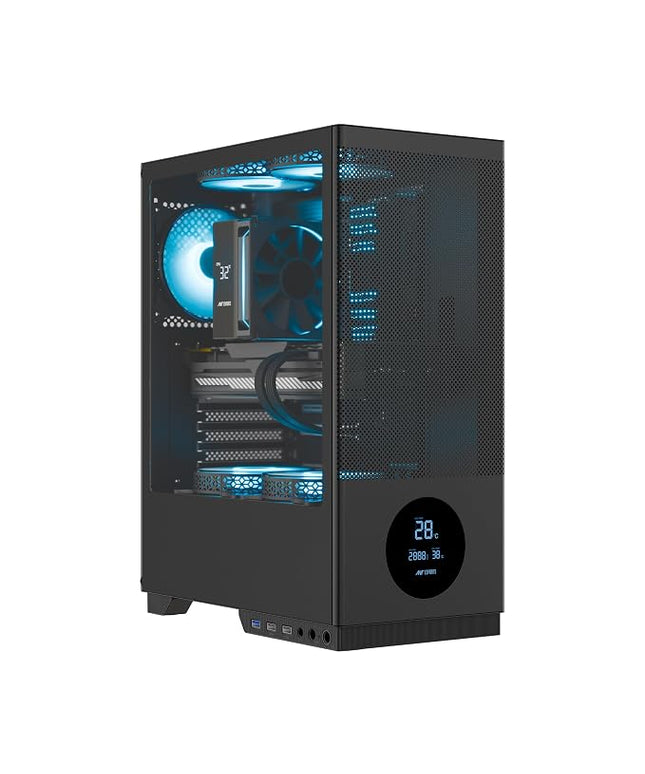 Ant Esports X2 LCD Mid-Tower Computer Case/Gaming Cabinet - Black | Support ATX, M-ATX, M-ITX | Pre-Installed 3 ARGB Fans