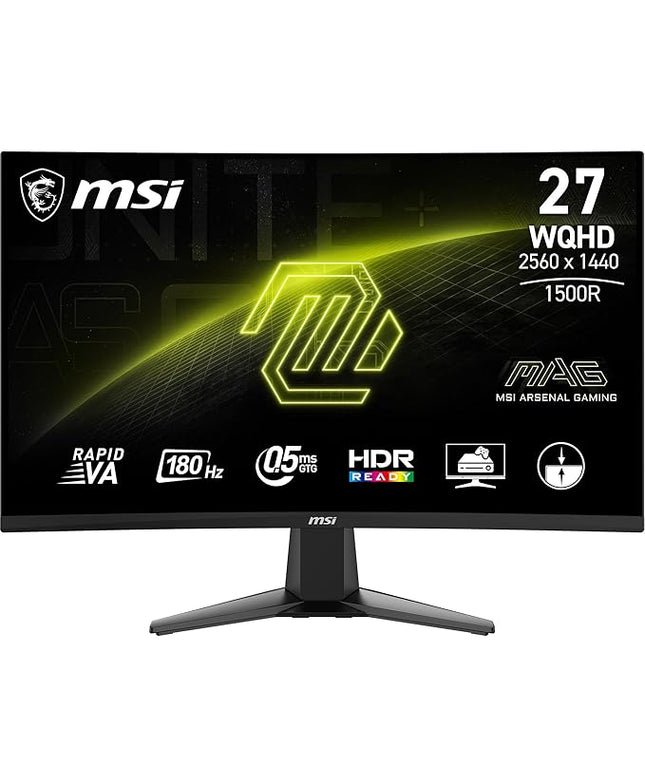 MSI MAG 27CQ6F 27 Inch 2K WQHD Curved Gaming Monitor - 1500R 2560 x 1440 Rapid VA Panel, 180 Hz / 0.5ms (GtG, Min.), Adaptive-Sync - DP 1.4a, HDMI 2.0b CEC