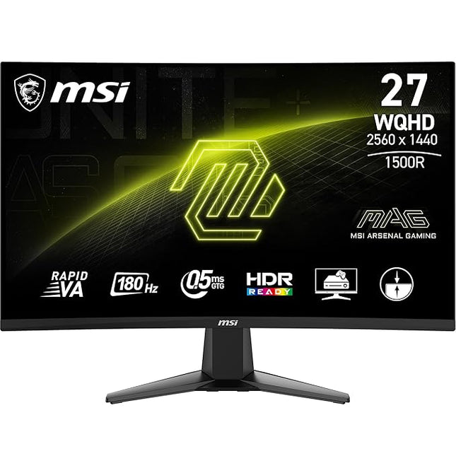 MSI MAG 27CQ6F 27 Inch 2K WQHD Curved Gaming Monitor - 1500R 2560 x 1440 Rapid VA Panel, 180 Hz / 0.5ms (GtG, Min.), Adaptive-Sync - DP 1.4a, HDMI 2.0b CEC