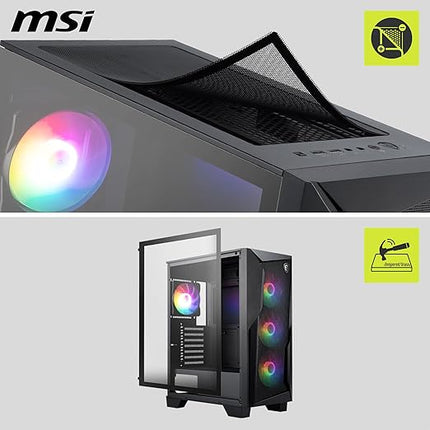 MSI MAG Forge 130A Airflow - Mid-Tower PC Case - High Airflow, ATX Capacity, 240 mm Radiator, Four Pre-Installed Auto-RGB Fans, Tempered Glass Side Panel - Black