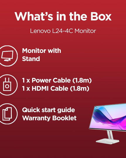 Lenovo L24-4C| 24 Inch (60.96cm) Ultraslim PC Monitor, IPS, FHD 1920x1080, 144Hz, 99% sRGB, 1ms, 2x3W Speakers, HDMI, Display Port, Audio Out Port, AMD FreeSync,Eyesafe, Bezel-Less, VESA Mount, Grey